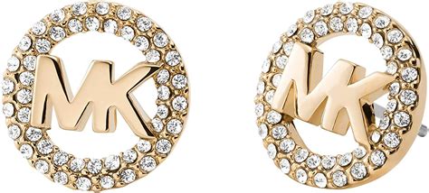 Michael Kors Brass and Pavé Crystal MK Logo Stud 